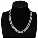 Sterling Silver 14mm Zircon Iced Out Cuban Link Chain Necklace