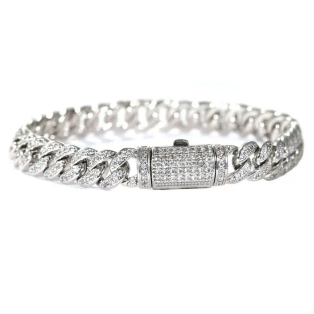 Zircon Cuban Link Silver Hand Bracelet