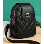 Stylish Black Quilted Crossbody Multiple Compartments Phone Bag