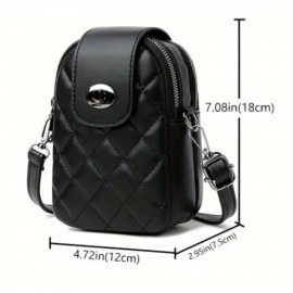 Stylish Black Quilted Crossbody Multiple Compartments Phone Bag