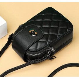 Stylish Black Quilted Crossbody Multiple Compartments Phone Bag