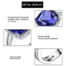 Rhodium Plating 925 Sterling Silver Aquamarine Zircon Wedding Ring