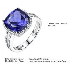 Rhodium Plating 925 Sterling Silver Aquamarine Zircon Wedding Ring
