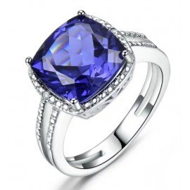 Rhodium Plating 925 Sterling Silver Aquamarine Zircon Wedding Ring