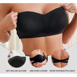 Women's 3PCS Solid Color Seamless Strapless Side Wireless Bra