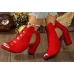 Women's Vibrant Red Knit High Heel Sandals
