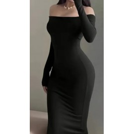 Elegant Off-Shoulder Long-Sleeve Body Dress