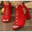 Women's Vibrant Red Knit High Heel Sandals