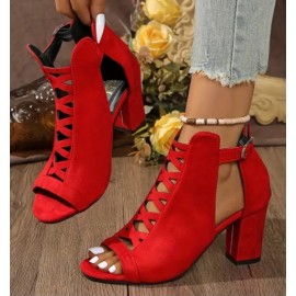 Women's Vibrant Red Knit High Heel Sandals