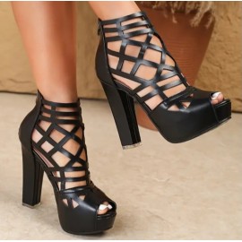 Women's Elegant Lace-Up High Block Heel Shoes