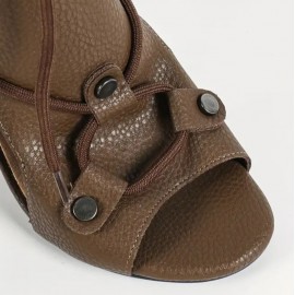 Women's Chunky Brown Lace-Up Roman Style Boots
