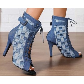 Women's Jean Style Lace-Up Stiletto Boots