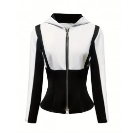 Women's Casual White and Black all season hooded jacket