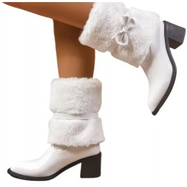 Women's Stylish Mid-Calf with bow platform high heel winter boots