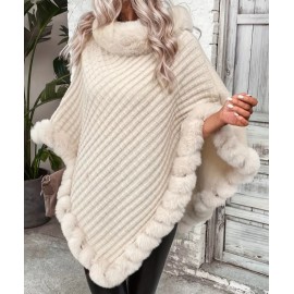 Women's Light Weight Faux Fur Oversized Cape Sweater Shawl
