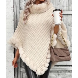 Women's Light Weight Faux Fur Oversized Cape Sweater Shawl