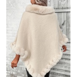 Women's Light Weight Faux Fur Oversized Cape Sweater Shawl