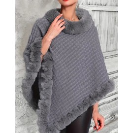 Women's Light Weight Faux Fur Oversized Cape Sweater Shawl