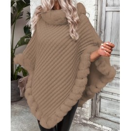 Women's Light Weight Faux Fur Oversized Cape Sweater Shawl