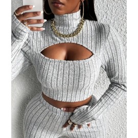 Women's Elegant High-Neck Long Sleeve Sweater Pants Suit