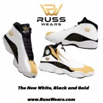 New Russ Wears White, Black and Gold Unisex Sport Sneaker