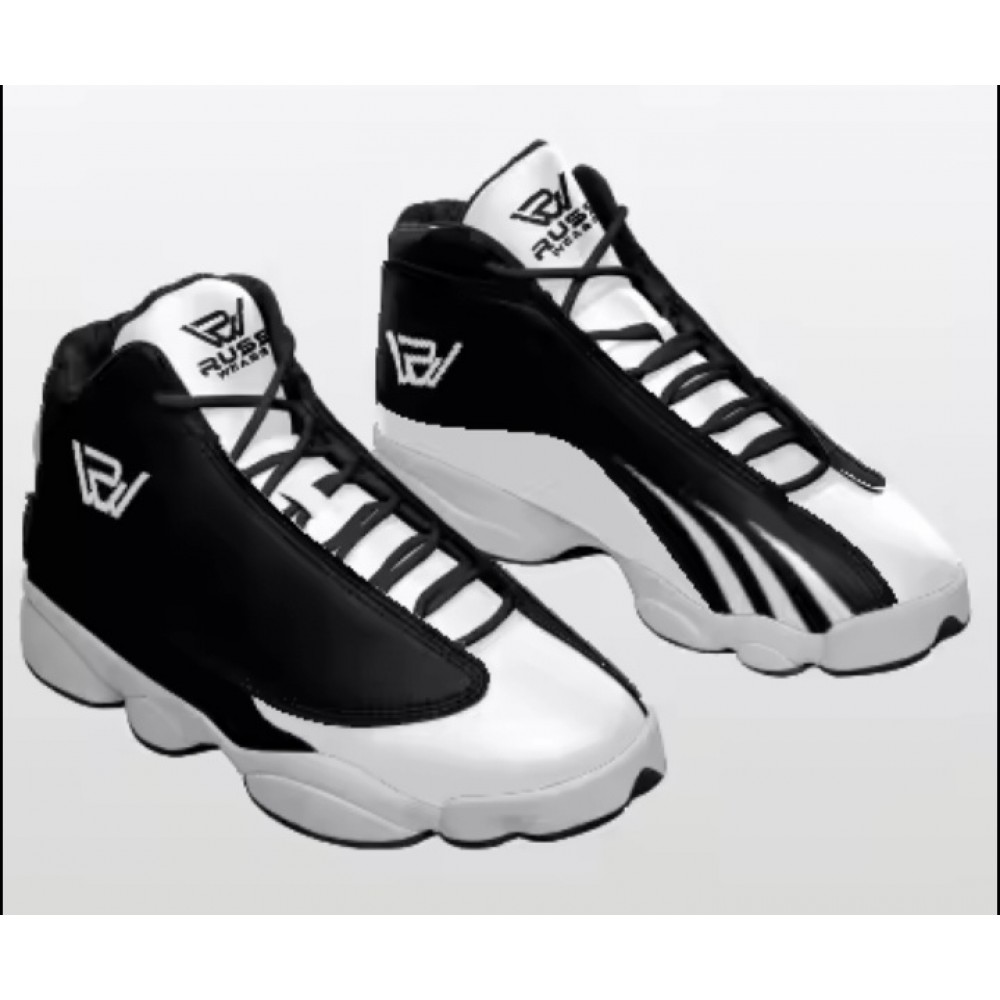 Russ Wears High-Quality High-Top Black and White Basketball Sneakers