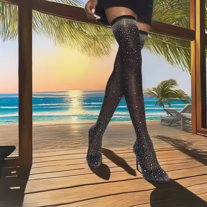 Womens Stylish High Heel Glitter Boots